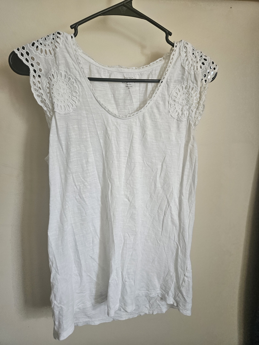 LOFT White Crochet Cap Sleeve Scoop Neck Tank